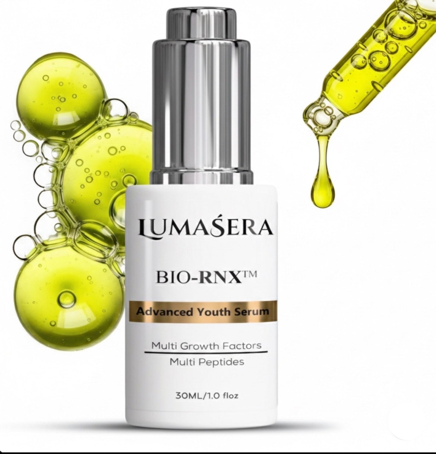 LumaSera Advanced Youth Serum,Multi Peptides+Multi Growth Factors, PDRN+EGF+Vitamin B3+Human Fibroblast Condition Media+Copper Peptides, Targets 8 Signs of Visible Aging, BIO-RNX™ Technology